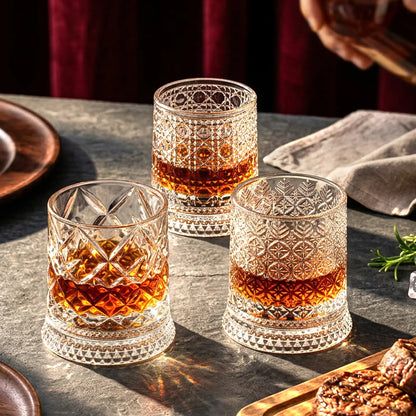 🥃4-Pack Rotating Crystal Whiskey Glasses with4 Ice Ball Molds & Gift Box