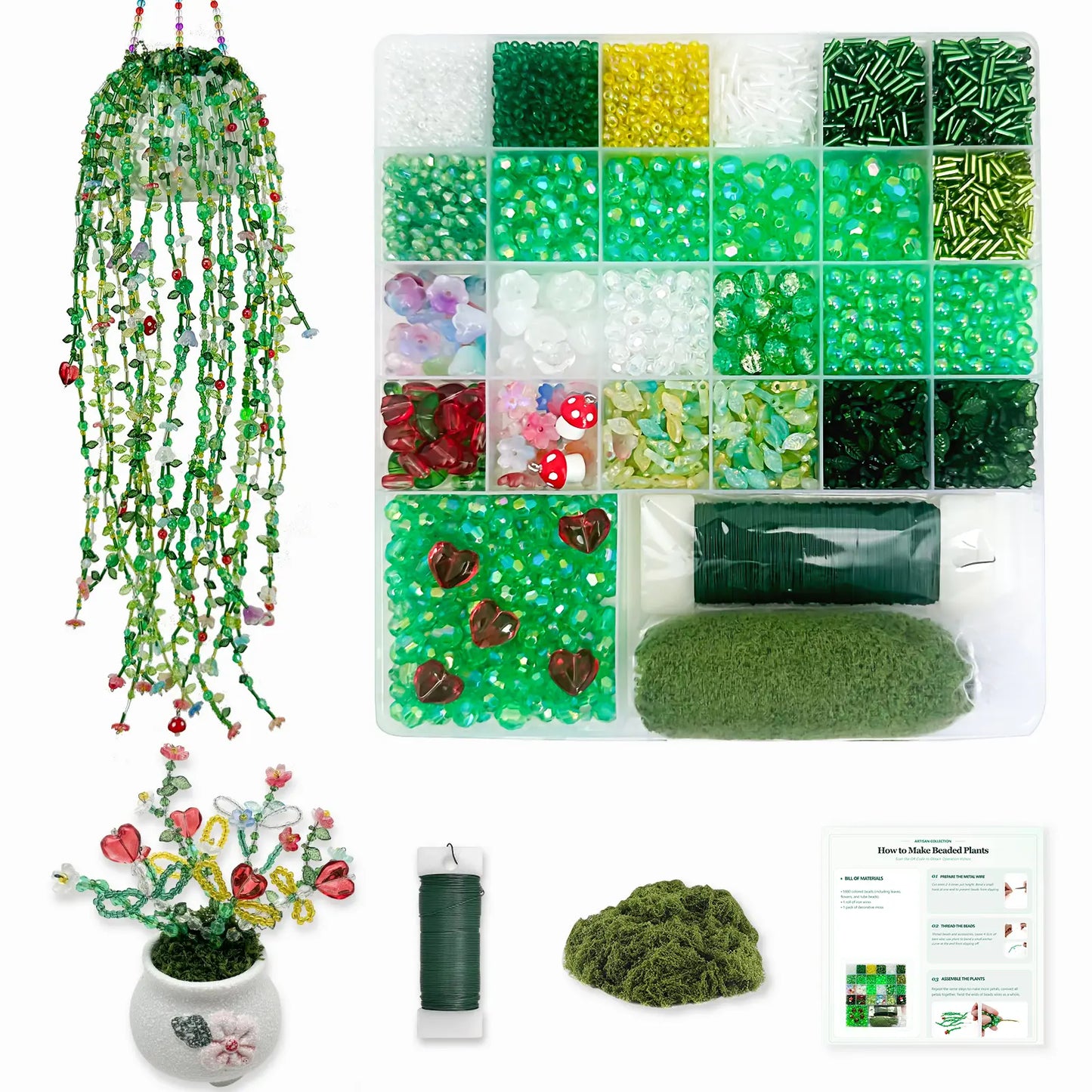 🍀Green Glass Beads Beaded Plant Kit DIY-Gifts for Adults🎁