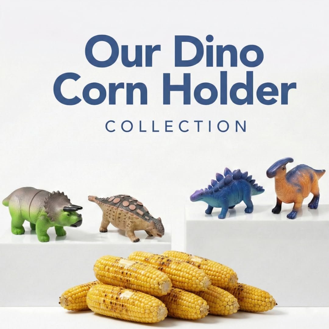 🦖🍗Dinosaur Corn Holders for Corn On The Cob - Funny Corn Cob Holder for Kids and Adults with Stainless Steel Prongs
