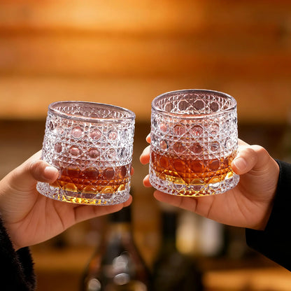 🥃4-Pack Rotating Crystal Whiskey Glasses with4 Ice Ball Molds & Gift Box
