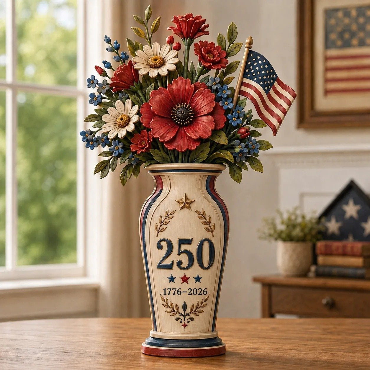 250th Anniversary Patriotic Flower Wooden Block Centerpiece 🇺🇸