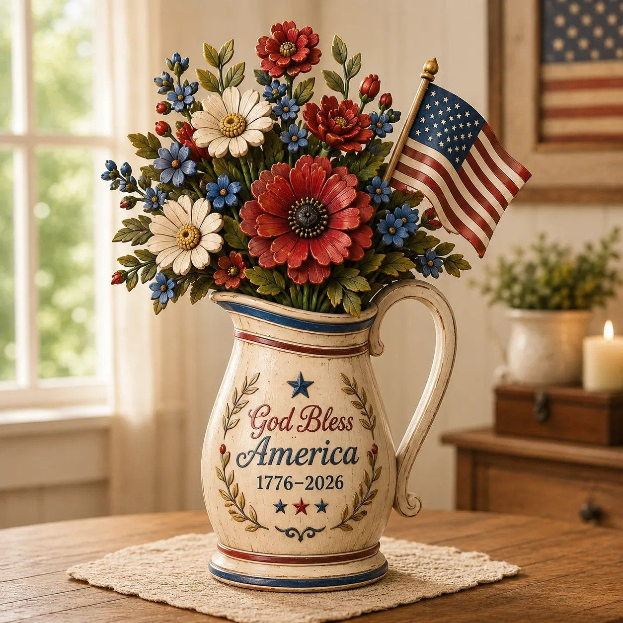 250th Anniversary Patriotic Flower Wooden Block Centerpiece 🇺🇸
