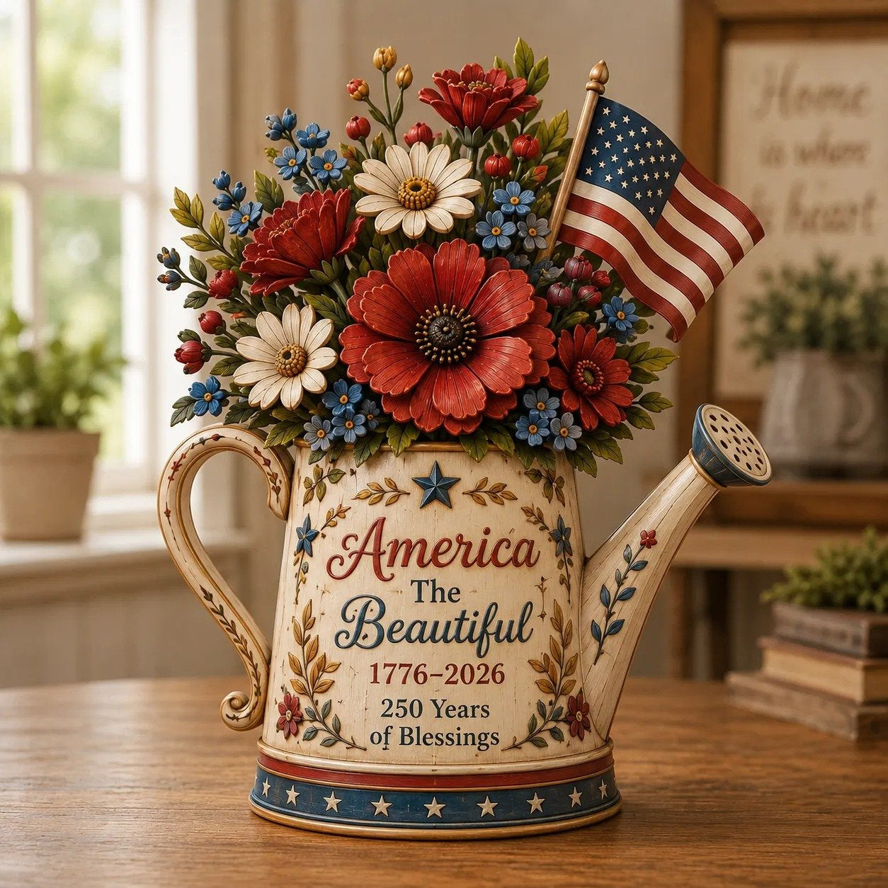 250th Anniversary Patriotic Flower Wooden Block Centerpiece 🇺🇸