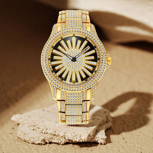Men's Iced-Out Watch with Rotating Dial ⌚️ Sparkling Crystals, Precise Quartz & Butterfly Clasp